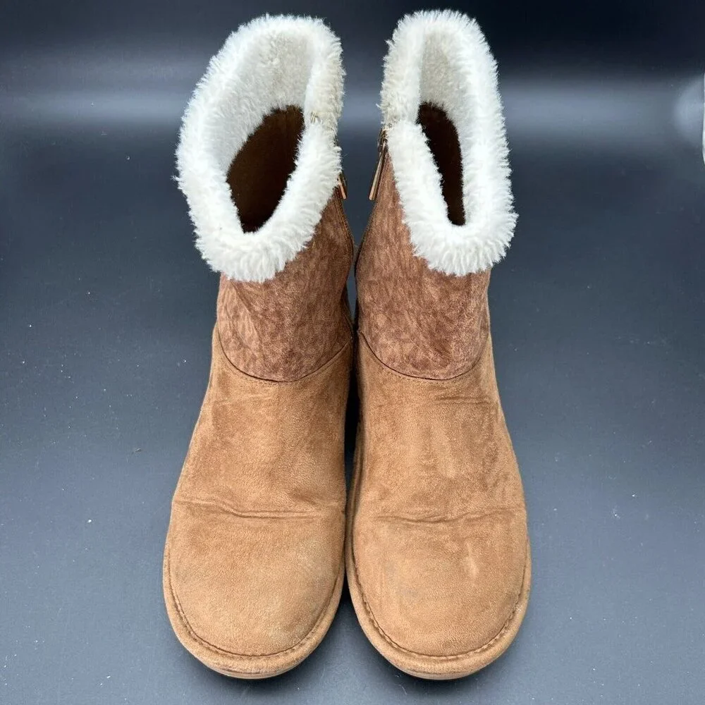 Michael Kors Boots Girls Size 4 Brown Faux Suede & Fur Ankle Zipper MK